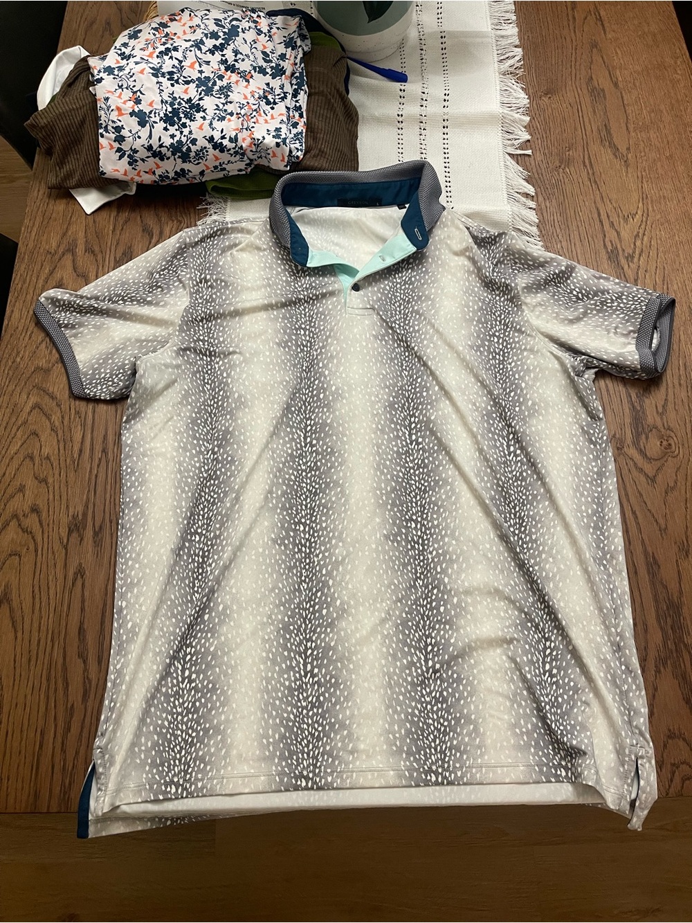 Tech-Performance Polo in Gray and White with Contrast Trim